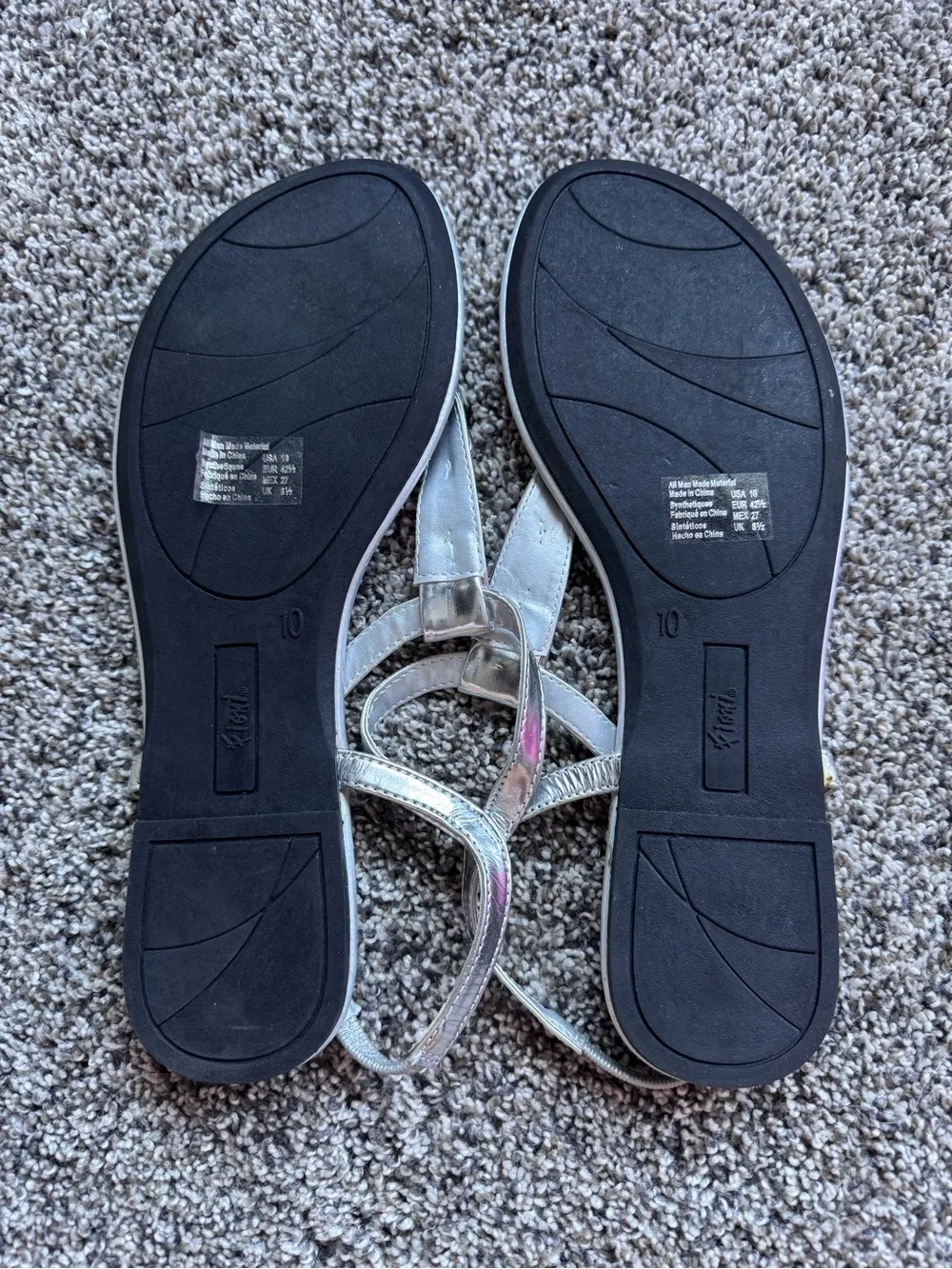 Women's Silver T-Strap Sandals with Gem Accents
